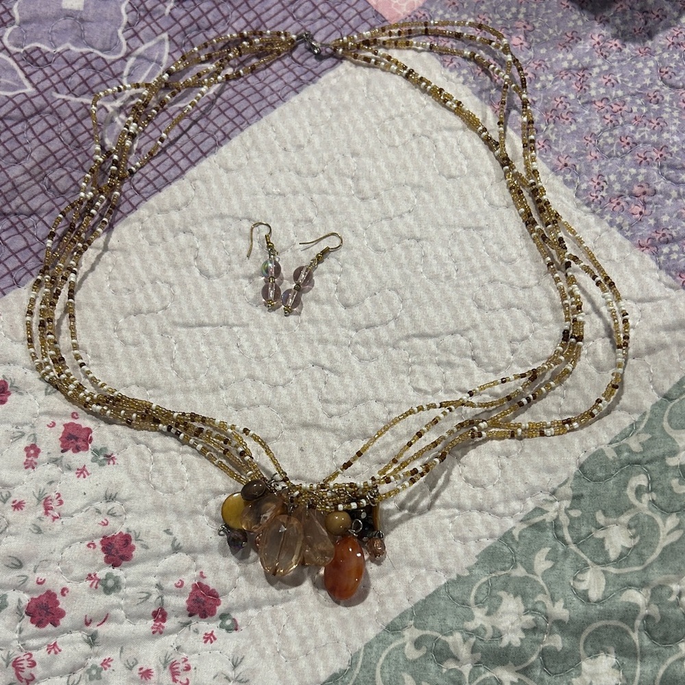 Elegant Beaded Necklace and Earring Set